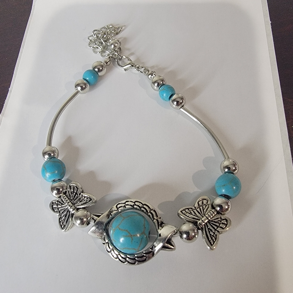 Silver and Blue Butterfly Bracelet - Picture 2 of 4